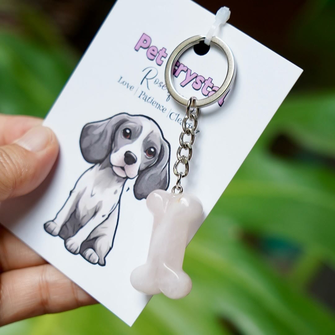 Portachiavi a forma di osso di cane in pietra naturale Olivenorma - Quarzo rosa - image 3