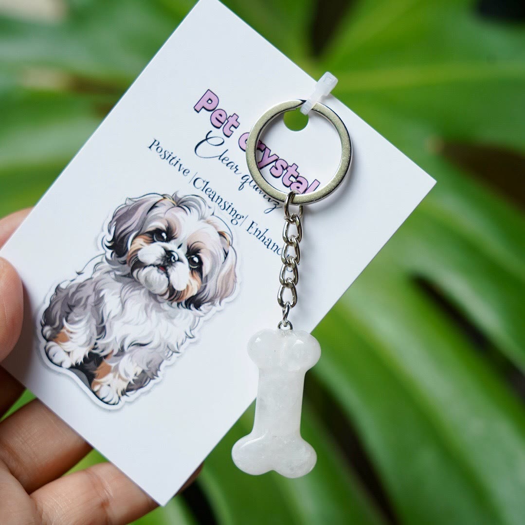 Portachiavi a forma di osso di cane in pietra naturale Olivenorma - Quarzo trasparente - image 5