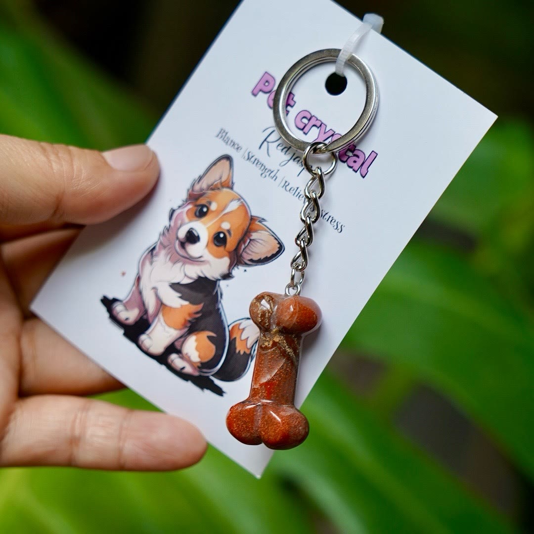 Portachiavi a forma di osso di cane in pietra naturale Olivenorma - Diaspro rosso - image 1