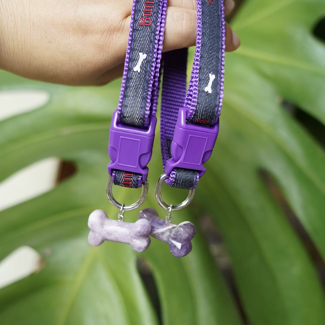 Olivenorma Collare per animali domestici con osso per cani in pietra naturale - Lepidolite - image 1