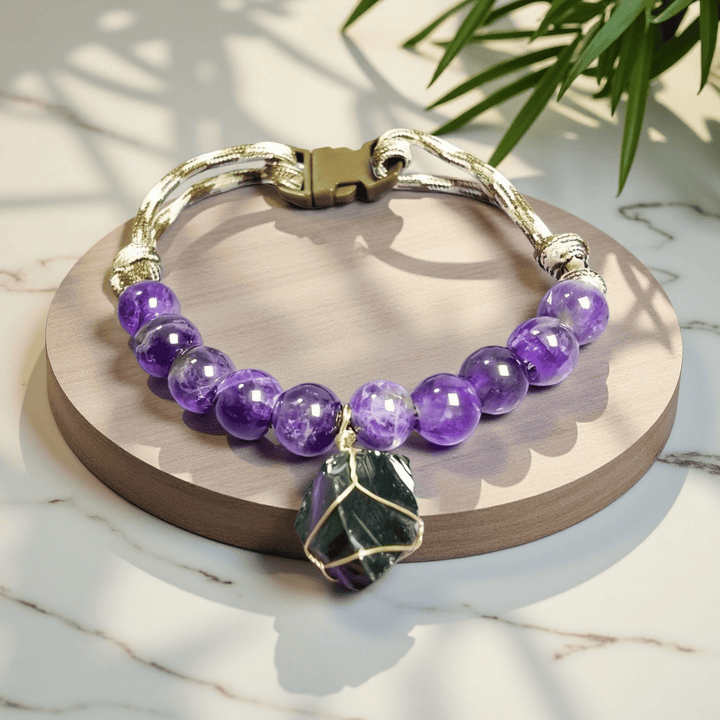 Collare per animali domestici con cristallo calmante per meditazione Olivenorma Ametista e Ossidiana - Ametista e ossidiana - Regolabile 30-40 cm - image 1