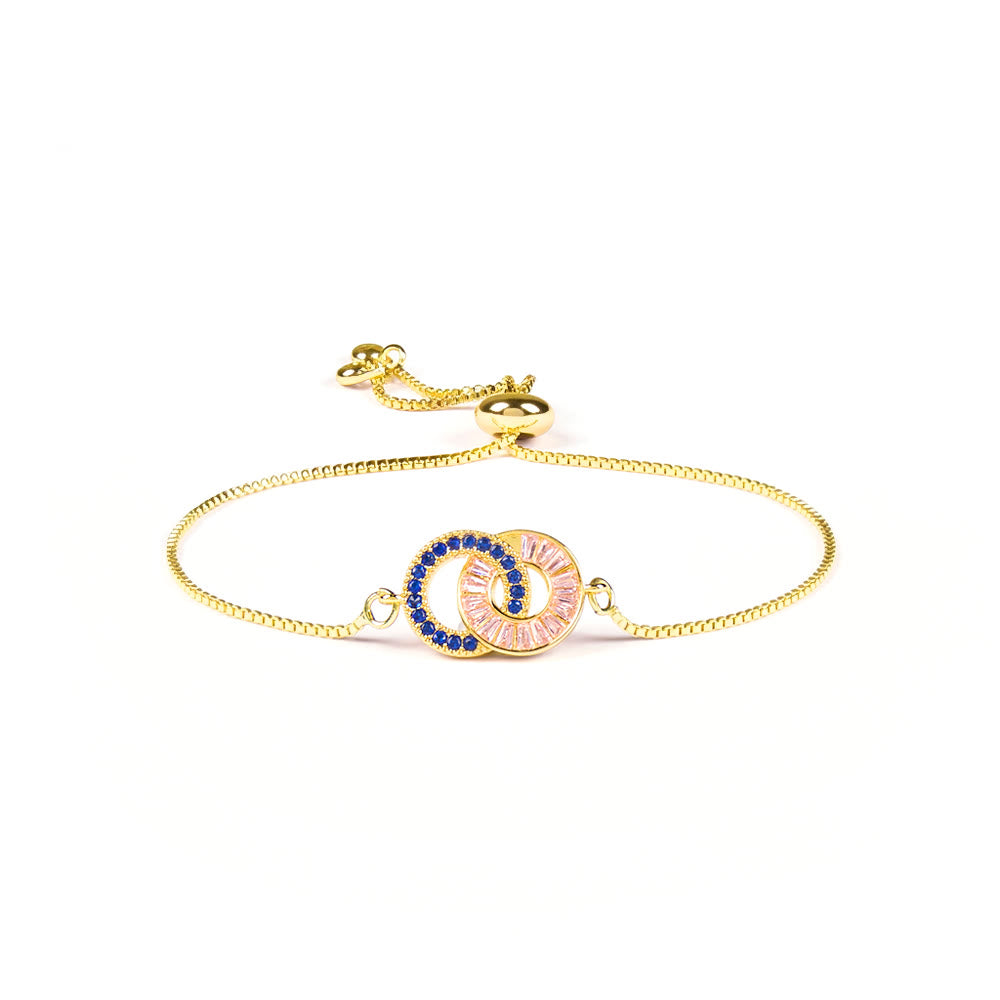 Regali personalizzati con pietra portafortuna Olivenorma per madre e figlia: bracciale e collana con cerchi intrecciati. - Braccialetto - D'oro - 2 pietre natali - image 9
