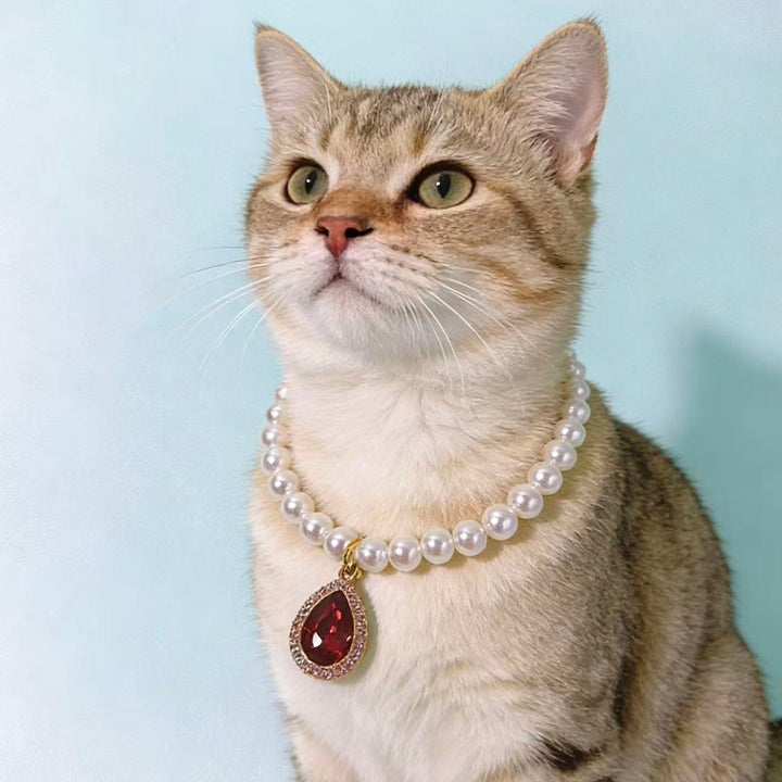 Olivenorma Collare per animali domestici con elegante perla e grazioso gattino in cristallo naturale - image 0