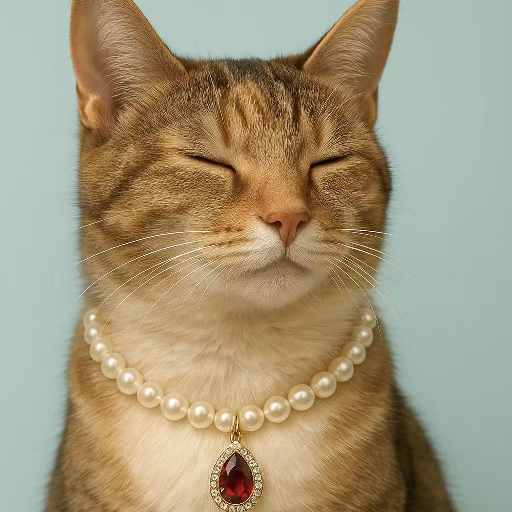 Olivenorma Collare per animali domestici con elegante perla e grazioso gattino in cristallo naturale - image 2