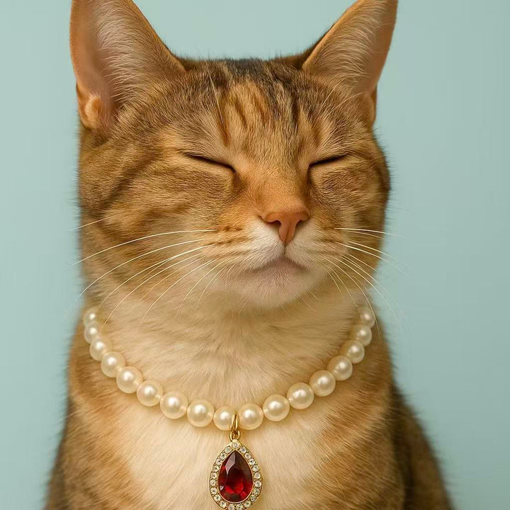 Olivenorma Collare per animali domestici con elegante perla e grazioso gattino in cristallo naturale - image 2