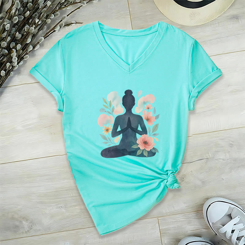 Olivenorma Maglietta da meditazione yoga con scollo a V e scritta "Inner Strength" - Lago Blu - 2XL - image 13