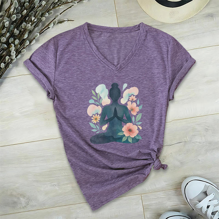 Olivenorma Maglietta da meditazione yoga con scollo a V e scritta "Inner Strength" - Viola - 2XL - image 7