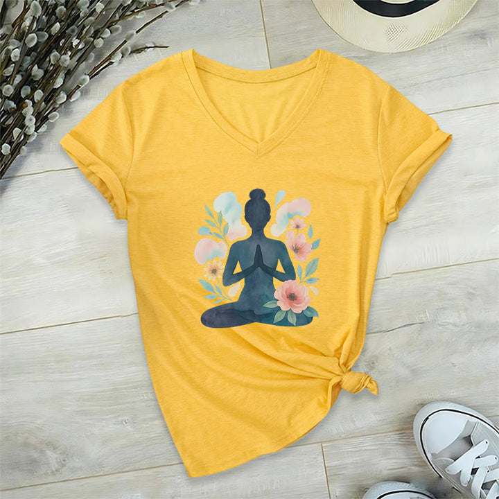 Olivenorma Maglietta da meditazione yoga con scollo a V e scritta "Inner Strength" - Giallo - 2XL - image 23