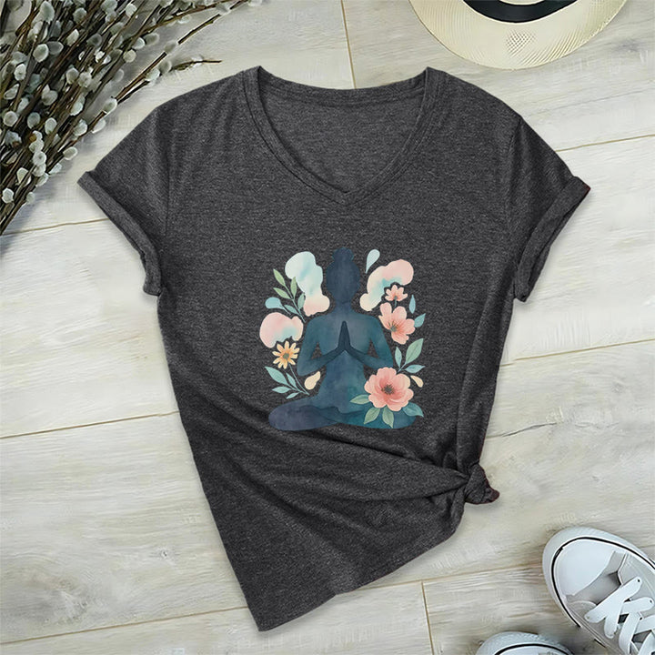 Olivenorma Maglietta da meditazione yoga con scollo a V e scritta "Inner Strength" - Grigio - 2XL - image 5