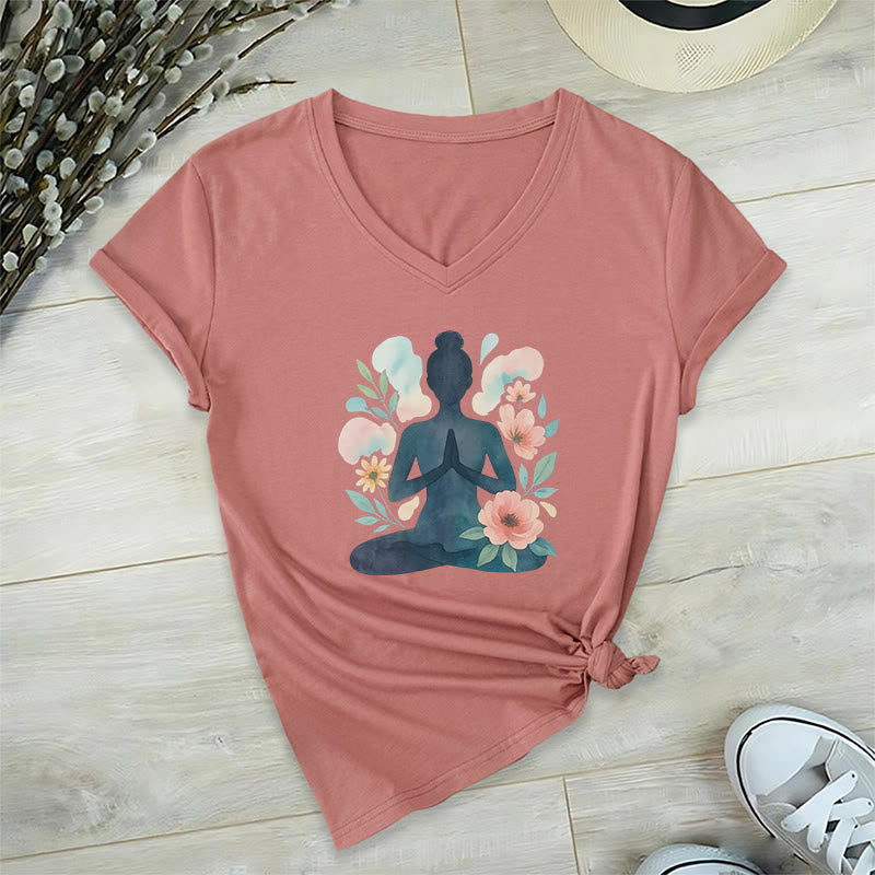 Olivenorma Maglietta da meditazione yoga con scollo a V e scritta "Inner Strength" - Rosa - 2XL - image 9
