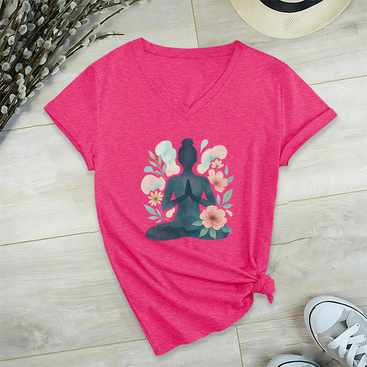 Olivenorma Inner Strength - Maglietta da meditazione yoga in cotone con scollo a V - Rosa rossa - 2XL - image 25