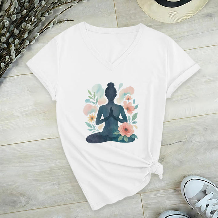 Olivenorma Maglietta da meditazione yoga con scollo a V e scritta "Inner Strength" - Bianco - 2XL - image 0