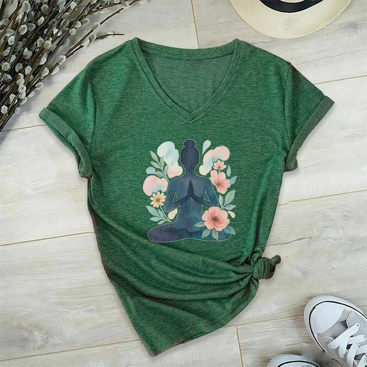 Olivenorma Maglietta da meditazione yoga con scollo a V e scritta "Inner Strength" - Verde scuro - 2XL - image 17