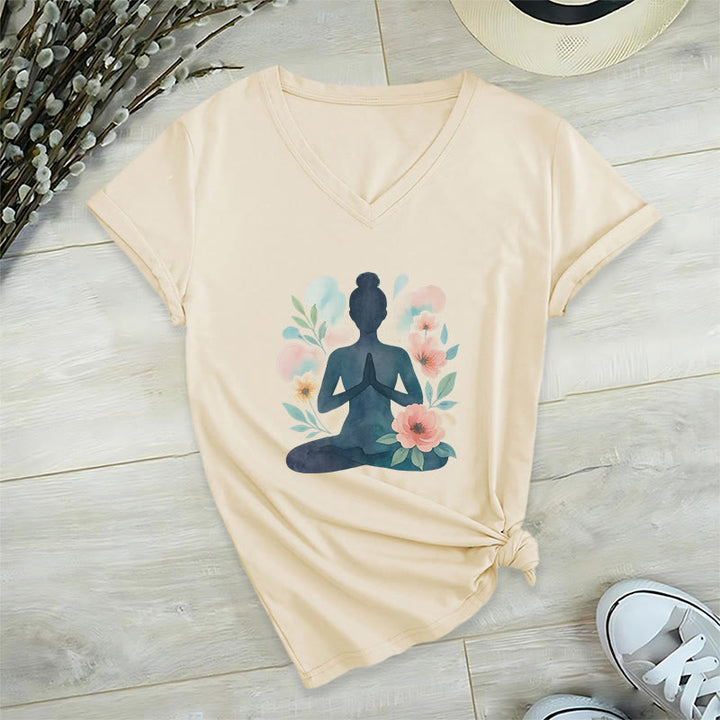 Olivenorma Inner Strength - Maglietta da meditazione yoga in cotone con scollo a V - Cachi - 2XL - image 15