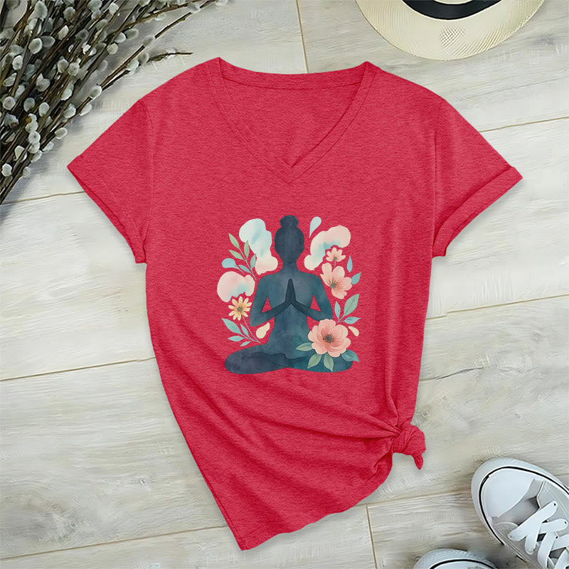 Olivenorma Maglietta da meditazione yoga con scollo a V e scritta "Inner Strength" - Rosso - 2XL - image 21