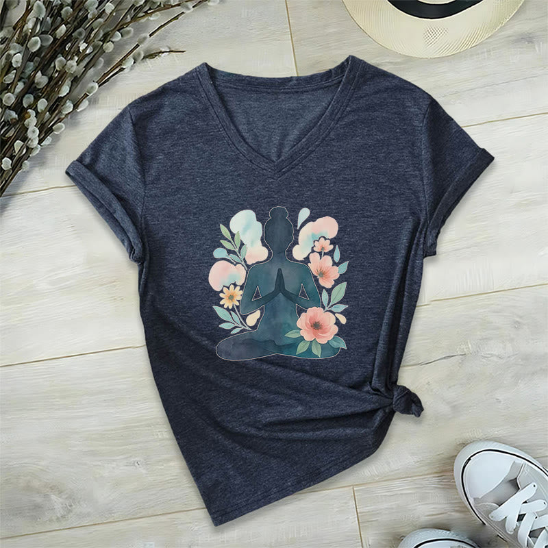 Olivenorma Maglietta da meditazione yoga con scollo a V e scritta "Inner Strength" - Blu navy - 2XL - image 11