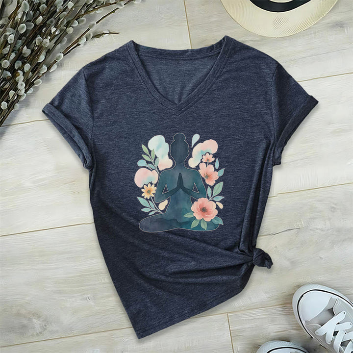 Olivenorma Maglietta da meditazione yoga con scollo a V e scritta "Inner Strength" - Blu navy - 2XL - image 11