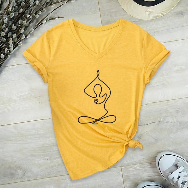 Olivenorma Focus Balance T-shirt in cotone con scollo a V per yoga e meditazione - Giallo - 2XL - image 23