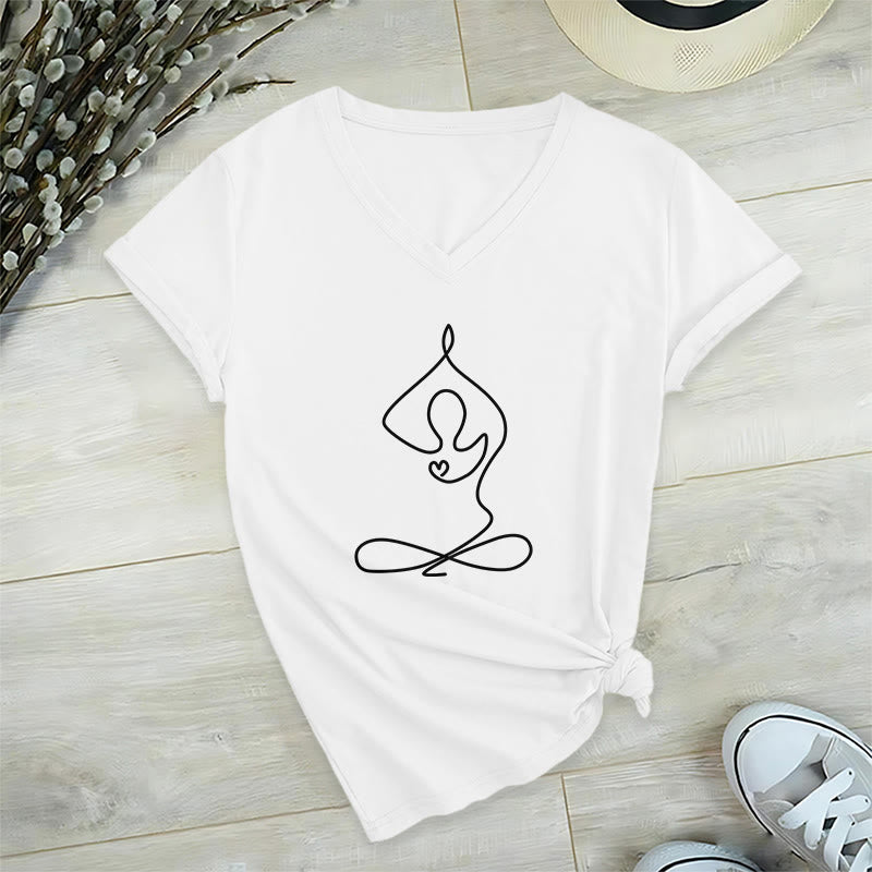 Olivenorma Focus Balance T-shirt in cotone con scollo a V per yoga e meditazione - Bianco - 2XL - image 3