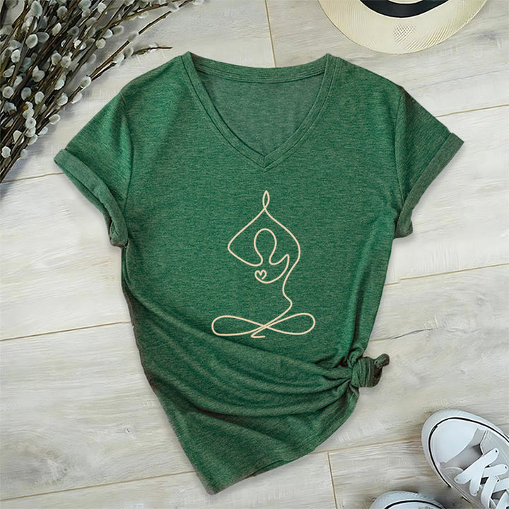 Olivenorma Focus Balance T-shirt in cotone con scollo a V per yoga e meditazione - Verde scuro - 2XL - image 17