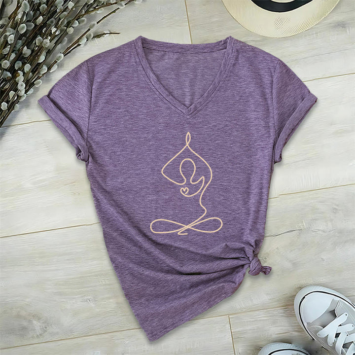 Olivenorma Focus Balance T-shirt in cotone con scollo a V per yoga e meditazione - Viola - 2XL - image 9