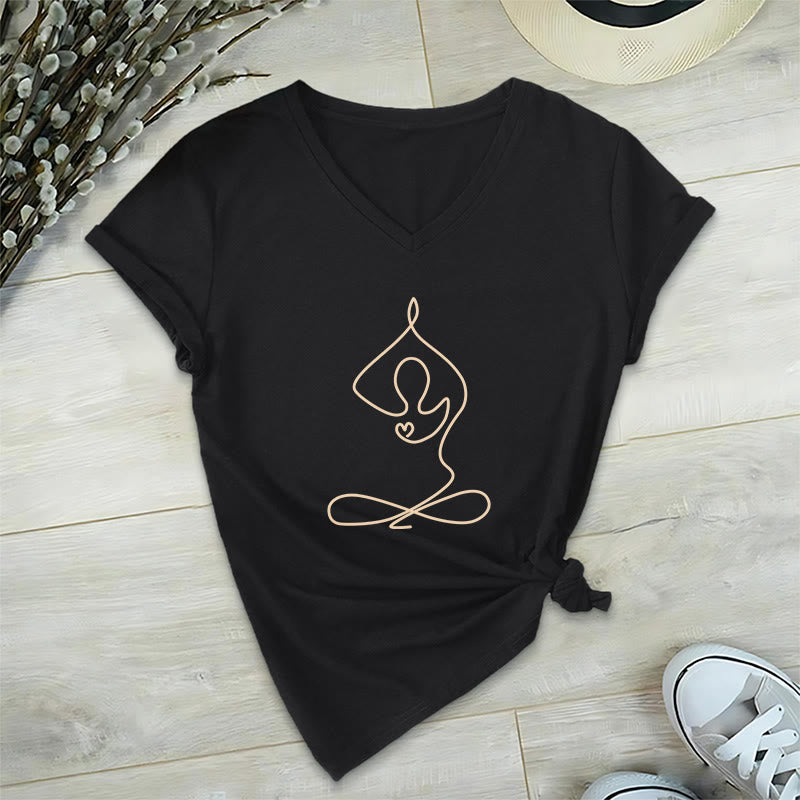 Olivenorma Focus Balance T-shirt con scollo a V per yoga e meditazione - Nero - 2XL - image 5