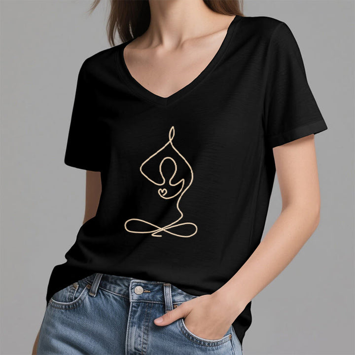 Olivenorma Focus Balance T-shirt in cotone con scollo a V per yoga e meditazione - image 6