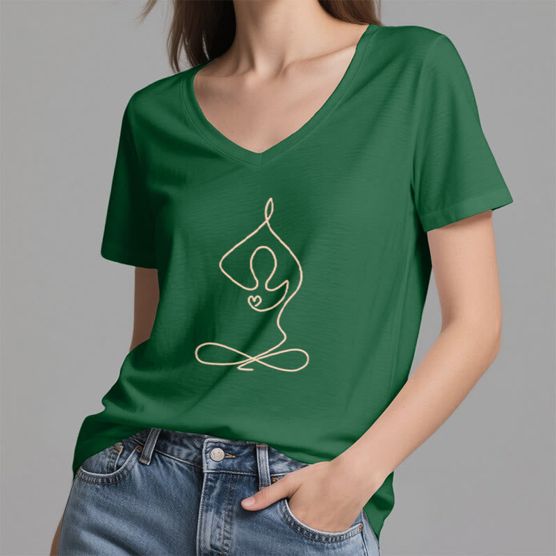 Olivenorma Focus Balance T-shirt in cotone con scollo a V per yoga e meditazione - image 18