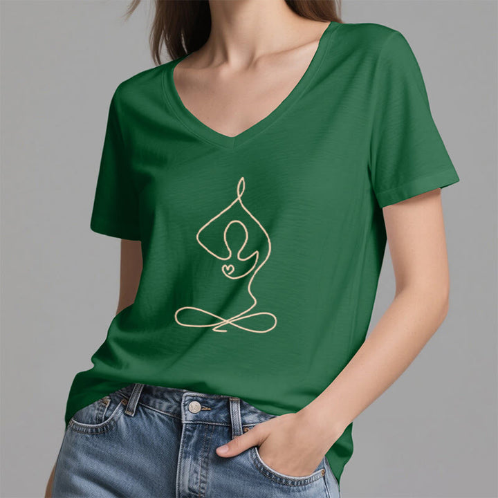 Olivenorma Focus Balance T-shirt in cotone con scollo a V per yoga e meditazione - image 18