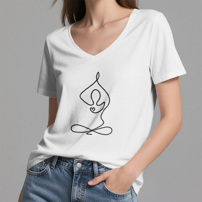 Olivenorma Focus Balance T-shirt in cotone con scollo a V per yoga e meditazione - image 4
