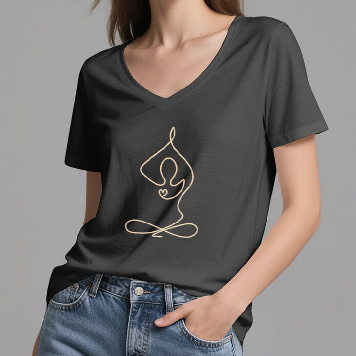 Olivenorma Focus Balance T-shirt in cotone con scollo a V per yoga e meditazione - image 8
