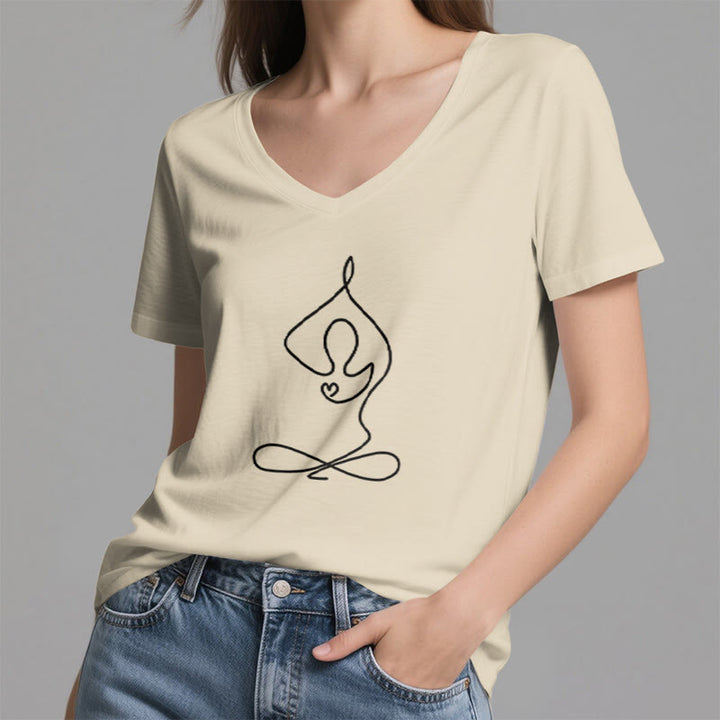 Olivenorma Focus Balance T-shirt in cotone con scollo a V per yoga e meditazione - image 16