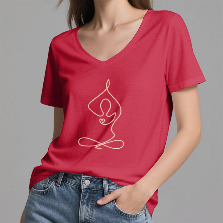 Olivenorma Focus Balance T-shirt in cotone con scollo a V per yoga e meditazione - image 22