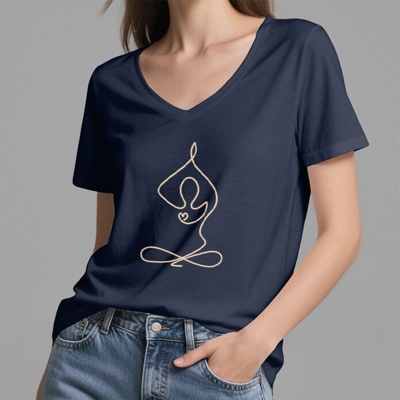 Olivenorma Focus Balance T-shirt in cotone con scollo a V per yoga e meditazione - image 1