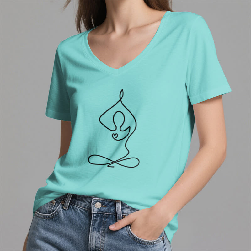 Olivenorma Focus Balance T-shirt in cotone con scollo a V per yoga e meditazione - image 14