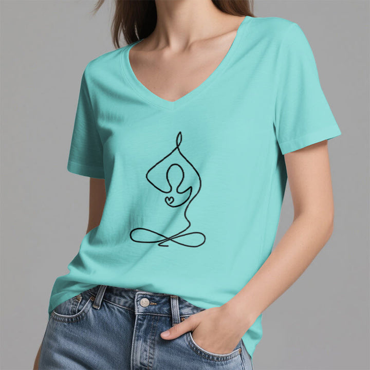 Olivenorma Focus Balance T-shirt in cotone con scollo a V per yoga e meditazione - image 14