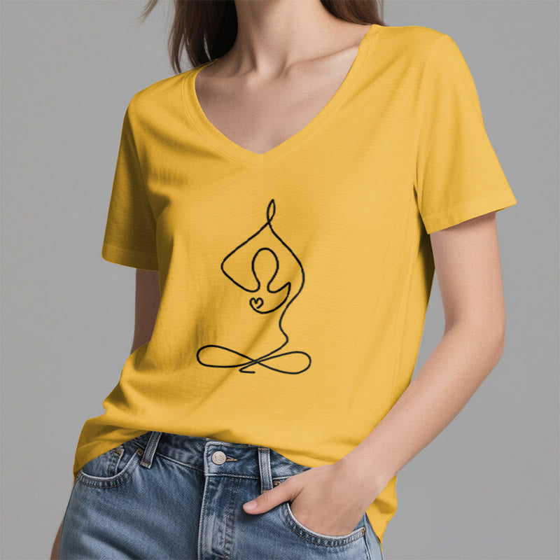 Olivenorma Focus Balance T-shirt in cotone con scollo a V per yoga e meditazione - image 24