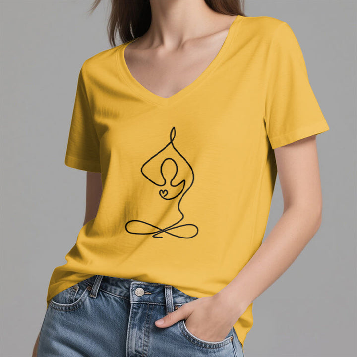 Olivenorma Focus Balance T-shirt in cotone con scollo a V per yoga e meditazione - image 24