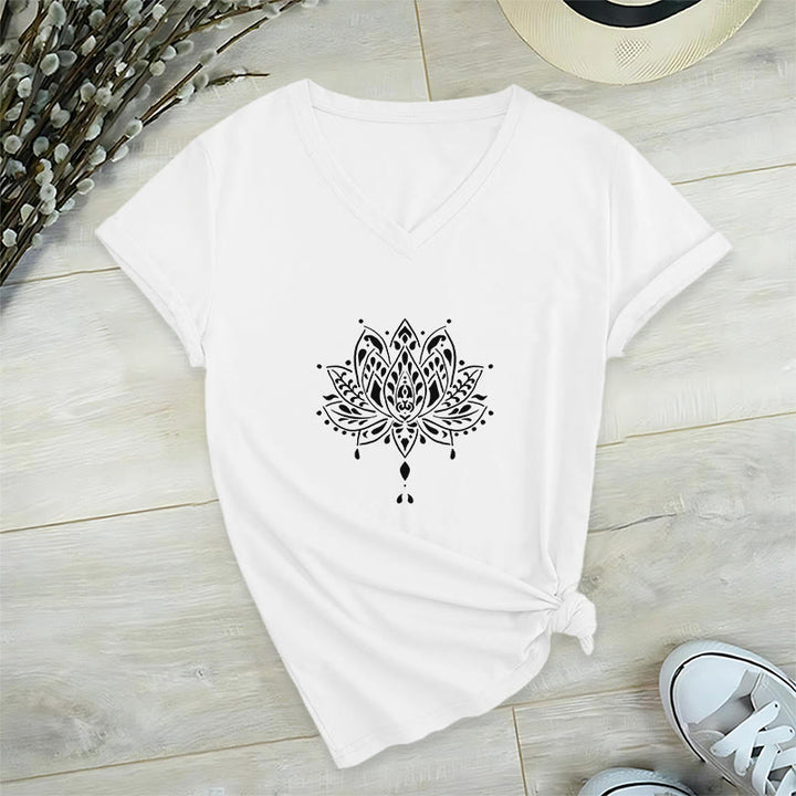Olivenorma Mandala Energy Harmony T-shirt in cotone con scollo a V per yoga e meditazione - Bianco - 2XL - image 3