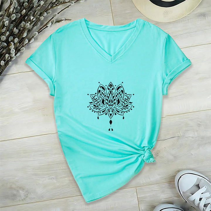 Olivenorma Mandala Energy Harmony T-shirt con scollo a V per yoga e meditazione - Lago Blu - 2XL - image 15