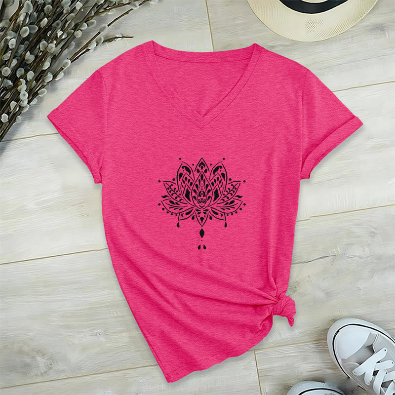 Olivenorma Mandala Energy Harmony T-shirt con scollo a V per yoga e meditazione - Rosa rossa - 2XL - image 25