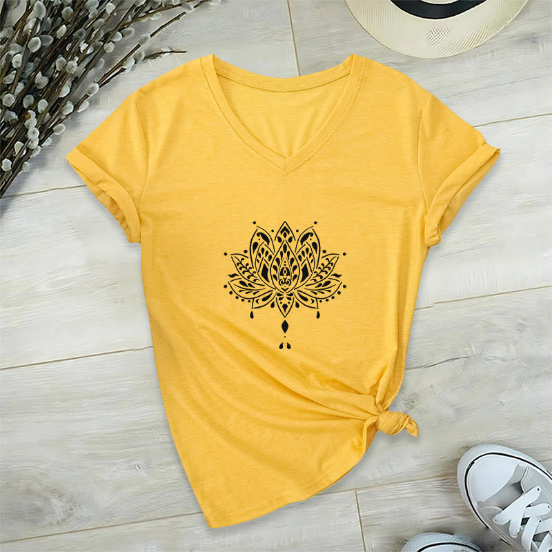 Olivenorma Mandala Energy Harmony T-shirt con scollo a V per yoga e meditazione - Giallo - 2XL - image 23