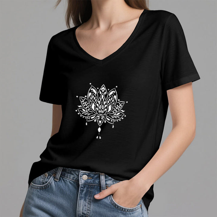 Olivenorma Mandala Energy Harmony T-shirt in cotone con scollo a V per yoga e meditazione - image 6