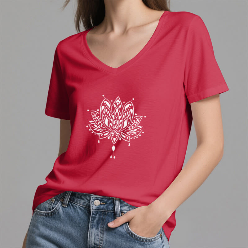 Olivenorma Mandala Energy Harmony T-shirt in cotone con scollo a V per yoga e meditazione - image 22