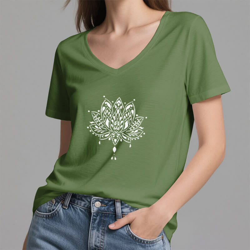 Olivenorma Mandala Energy Harmony T-shirt in cotone con scollo a V per yoga e meditazione - image 20