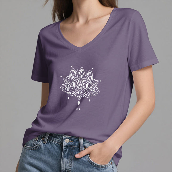 Olivenorma Mandala Energy Harmony T-shirt in cotone con scollo a V per yoga e meditazione - image 10