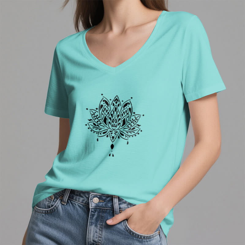 Olivenorma Mandala Energy Harmony T-shirt in cotone con scollo a V per yoga e meditazione - image 16