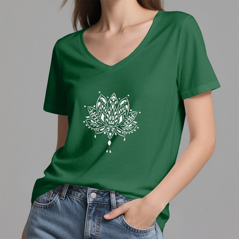 Olivenorma Mandala Energy Harmony T-shirt con scollo a V per yoga e meditazione - image 1