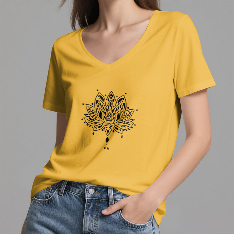 Olivenorma Mandala Energy Harmony T-shirt in cotone con scollo a V per yoga e meditazione - image 24