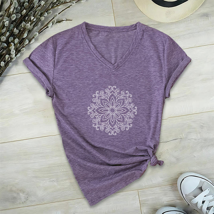 Olivenorma Mandala Inner Strength T-shirt con scollo a V per yoga e meditazione - Viola - 2XL - image 7